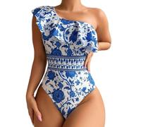 Modest Swimwear Women,Piece Swimsuit With Ruffled Off Shoulder Print Conservative And Slimming Bikini