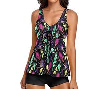 Modest Tankini Sets for Women UK Sale Clearance Ladies Two Piece Bathing Suits Floral Print Tank Top with Boyshorts Tummy Control Swimming Costume