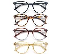 MODFANS 4-Pack Reading Glasses Fashion Printed for Men Women,Eyeglasses Round Frame Comfort Spring Hinges,Readers Black-Brown-Tortoiseshell-Yellow