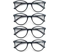 MODFANS 4-Pack Reading Glasses Fashion Printed for Men Women,Eyeglasses Round Frame Comfort Spring Hinges,Readers Black-Brown-Tortoiseshell-Yellow