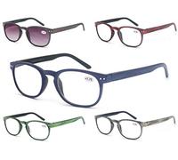 MODFANS 5 Pack Reading Glasses 2.0 Mens/Womens/Unisex Wood-Look Print,Readers Round Frame with Comfort Spring Hinges,Stylish Eyeglasses for Reading