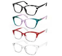 MODFANS Faceted Cat-eye Frames 4 Pairs Reading Glasses Women (Blue Light Blocking) Ladies Readers Glasses Comfort Spring Hinge