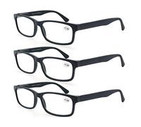 MODFANS Reading Glasses 1.5 Men Women 3 Pack,Rectangular Clear Lens Comfort Spring Hinge Eyeglasses,Stylish Lightweight Plastic Readers with Pouch (3 Black)