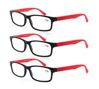 MODFANS Reading Glasses Men Women 3 Pack,Rectangular Clear Lens Comfort Spring Hinge Eyeglasses,Stylish Lightweight Plastic Readers with Pouch Black-Blue-Red