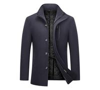 MODFUL Men's Wool Coat Mid Length Warm Casual Overcoat Peacoat Trench Winter Jacket (Navy Blue, 2XL)