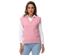 MODFUL Women Knitted Vest Sleeveless V-Neck Sweater Chunky Classic Jumper Pullover (Pale Pink, 2XL)