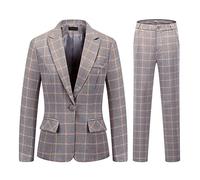 MODFUL Women Suits Formal 2-Piece Plaid Trouser Suit Smart Office Classic Suit for Ladies UK (Grey, M)