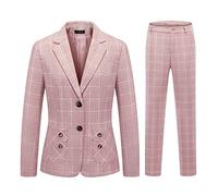 MODFUL Women Suits Formal 2-Piece Plaid Trouser Suit Smart Office Classic Suit for Ladies UK (Pink1, XS)