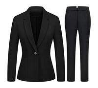 MODFUL Women's 2 Piece Business Suit Pant Set Slim Fit One Button Blazer Jacket Lady Work Suit for Office, Black 02, X-Large
