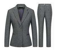MODFUL Women's 2 Piece Business Suit Pant Set Slim Fit One Button Blazer Jacket Lady Work Suit for Office, Grey, XL