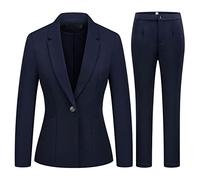MODFUL Women's 2 Piece Business Suit Pant Set Slim Fit One Button Blazer Jacket Lady Work Suit for Office, Blue, XX-Large