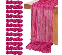 MODFUNS 12 Packs Hot Pink Cheesecloth Table Runners 10FT Gauze Fabric Table Runner for Wedding Party Sheer Cheese Table Cover Boho Cotton Wedding Runners Bridal Shower Banquet Table Decorations