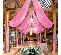 MODFUNS 4 Panels Pink Ceiling Drapes for Weddings 5x20FT Wedding Arch Draping Fabric Sheer Chiffon Curtains for Backdrop Wedding Ceiling Curtain Chiffon Fabric Drapery Wedding Stage Hall Ceiling Decor