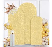 MODFUNS 4ft 5ft 6ft Sequin Arch Cover Gold Wedding Arch Cover Set of 3 Metallic Arch Covers Fitted Spandex Arched Stand Covers 2-Sided Use Arched Backdrop Fabric for Wedding Ceremony Reception