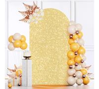 MODFUNS Gold Arch Cover Payette Sequin Arch Cover 6.6ft Spandex Arch Covers 2-Sided Use Arch Stand Covers Vintage Metallic Covers for Arch Stand Fitted Arch Covering for Wedding Reception Party Decor