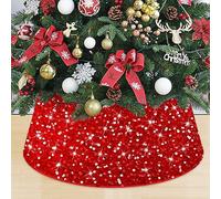 MODFUNS Red Christmas Tree Collar 28.8 Inch Sequin Large Xmas Tree Ring Sparkly Felt Christmas Tree Base Collar Rustic Shiny Xmas Tree Skirt Glittery Tree Blanket Collars for New Year Party Ornaments