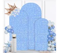 MODFUNS Sequin Arch Covers Baby Blue Arch Cover Set of 3 Wedding Arch Cover 6ft 6.6ft 7.2ft Glitter Spandex Arch Cover Balloon Arch Stand Cover Round Top Arch Backdrop Cover for Baby Bridal Shower
