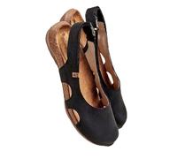 MODFUSDF Summer Women Sandals Wedges 2022 Casual Buckle Hot Gladiator Non-Slip Sandals Retro Flock Party Office Ladies Shoes-black,41