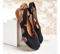 MODFUSDF Summer Women Sandals Wedges 2022 Casual Buckle Hot Gladiator Non-Slip Sandals Retro Flock Party Office Ladies Shoes-black,41