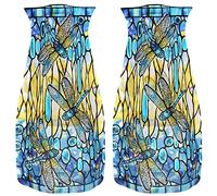 MODGY Expandable Flower Vase, Plastic Decorative Modern Foldable Printed Vases for Centerpieces for Wedding, Dining Table, Home Decor, Living Room, Bathroom, Dragonfly, Louis C. Tiffany, 2 Pack