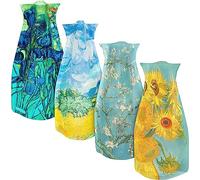 MODGY Expandable Flower Vase Set, Plastic Decorative Modern Foldable Printed Vases for Centerpieces for Wedding, Dining Table, Home Decor, Living Room, Bathroom, Office, Vincent Van Gogh, 4 Pack