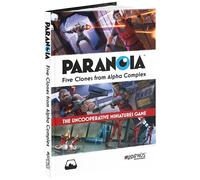 Modiphius Entertainment - Paranoia Five Clones from Alpha Complex - Hardcover RPG Book, The Uncooperative Miniature Game, Dark Humour Tabletop Gaming