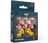 Modiphius Fallout Factions: Dice Set - The Railroad, 12 Piece Tan & Yellow | Official 10-Sided RPG Dice with Themed Symbols; Includes 8 Standard Tan Dice and 4 Yellow Luck Die for Tabletop Gaming