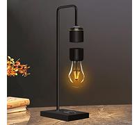 MODIRNATION Unique Modern Levitating Lamp with Floating Light Bulb and Built-in Qi Wireless Charger, Simplistic and Innovative Design, Warm Decorative Night Light (Black)