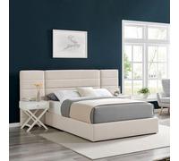 Modish Furnishing Amara Biege Wide Panel Fabric Headboard Ottoman Storage Bed King Size in Beige Modish Furnishing Beige King