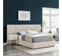 Modish Furnishing Inaya Cream Velvet Wide Panel Fabric Headboard Ottoman Storage Bed King Size Modish Furnishing Cream King