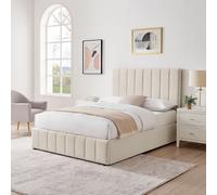 Modish Furnishing Leo Plush Velvet Ottoman Storage Bed Cream With Hidden Storage | Size: Double Modish Furnishing Cream Double