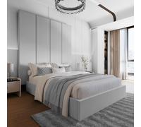 Modish Furnishing Light Grey Velvet Headboard Wall Panel Bed With Ottoman Storage Gas Lift | Size: Double Modish Furnishing Light Grey Double