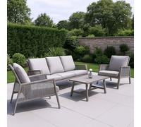 Modish Furnishing Sicily Light Grey Aluminium 5 Seater Sofa Set With Light Grey Cushions in Beige Modish Furnishing Beige