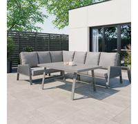 Modish Furnishing Sicily Light Grey Aluminium 6 Seater Corner Sofa Dining Set With Light Grey Cushions in Beige Modish Furnishing Beige