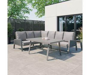 Modish Furnishing Sicily Light Grey Aluminium 6 Seater Corner Sofa Dining Set With Light Grey Cushions in Beige Modish Furnishing Beige