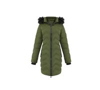 MODISHION Women's Detachable Hooded Mid-length Chevron Quilted Coat with Faux Fur Trim in Green | Size: Small MODISHION Green S