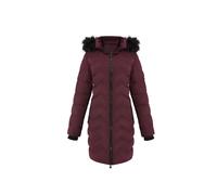 MODISHION Women's Detachable Hooded Mid-length Chevron Quilted Coat with Faux Fur Trim in Wine | Size: XL MODISHION Wine XL