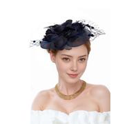 MODISHION Women's Feather Flower Mesh Fascinator in Navy MODISHION Navy One Size