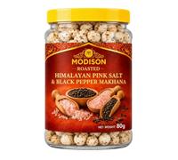 MODISON Roasted Makhana 80g | Crunchy Popped Water Lily Seeds | Healthy Low Calorie Indian Snacks | Gluten-Free, Vegan Fox Nuts (Roasted Makhana Himalayan Pink Salt and Black Pepper)
