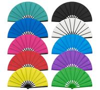 Modixun 10 Pack Folding Hand Fans for Line Dancing, Large 33cm Chinese Kung Fu Handheld Rave Fan Bulk Foldable for Women Men Dance, Performance, Festival, Party