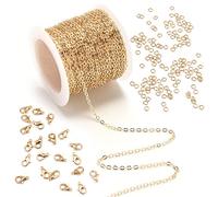 Modixun 10m Jewelry Making Chains, Necklace Chain Bracelet Chains, 2mm Thin Chain with 30Pcs Lobster Clasps and 100Pcs Open Jump Rings, Gold