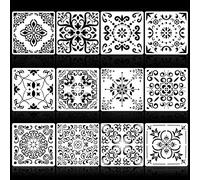 Modixun 12Pack Large 30x30cm Tile Stencils, Reusable Floor Stencils with Round Edges, Painting Template Stencils for Wall Wood Furniture, Style A