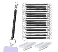 Modixun 16 Pack Retractable Spiral Spring Coil Keychain, Anti-Lost Stretchy Cord Leash Safety Key Chain with Tether Tabs, Wrist Lanyards for Keys Wallet Cellphone, Black