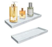 Modixun 2 Pack Bathroom Vanity Tray Countertop, 30cm Silicone Soap Dispenser Tray for Kitchen Sink, Toilet Tank Holder Bathroom Counter Holder for Perfume Candle (Marble White)