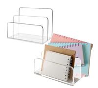 Modixun 2 Pack Mail Organizer for Desk, 2 Section Clear Acrylic Mail Holder Letter Sorter Countertop, Vertical Modern Desktop File Organizer for Home Office Envelope Document