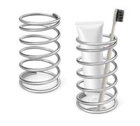 Modixun 2 Pack Toothbrush Holder, Stainless Steel Spring Toothbrush Stand Toothpaste Razor Storage, Pen Holder Makeup Brush Organizer for Bathroom Tabletop Dresser