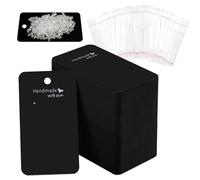 Modixun 200-Pieces Earring Display Cards Holder with 200 Bags & 400 Backs, Earring Packaging for Selling Jewelry, Handmade with Love Tags, Black Cardboard