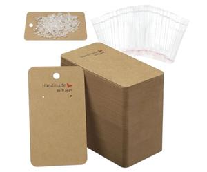 Modixun 200-Pieces Earring Display Cards Holder with 200 Bags & 400 Backs, Earring Packaging for Selling Jewelry, Handmade with Love Tags, Kraft Cardboard