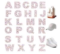 Modixun 26 Pieces Iron on Letters for Clothing, Alphabet Embroidered Fabric Letter Patches A-Z, for Clothes, Hats, Jeans, Shirts, Bags, Pink Flower