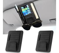 Modixun 2Pcs Car Sun Visor Organizer, Slim Leather Sunglass Holder for Car, Auto Document Holder for Card, Sunglasses, Insurance, Registration, Pen, Receipt (Black)